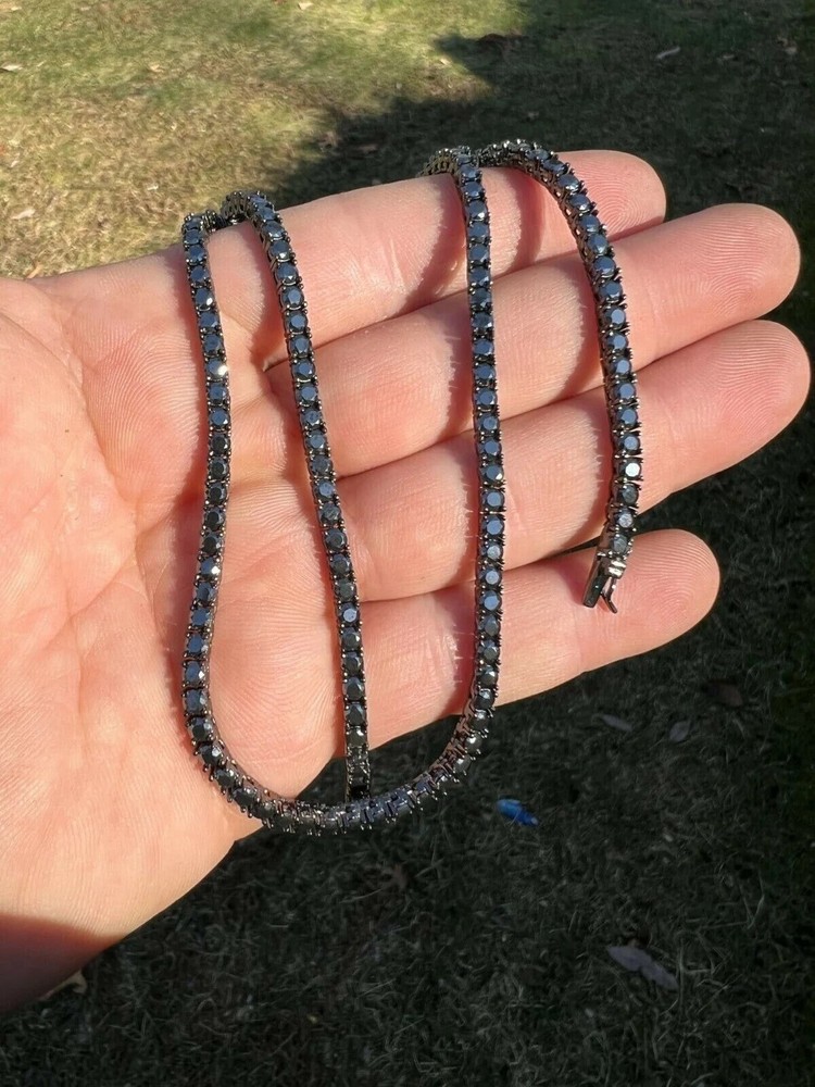 Simulated Diamond 20Ct Round Women's 3mm Tennis Necklace 14K Black Gold Plated