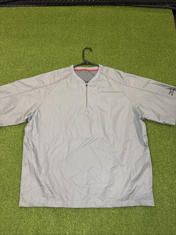 Mizuno 1/4 Zip Baseball Windbreaker Pullover Mens XL Grey Short Sleeve Vented