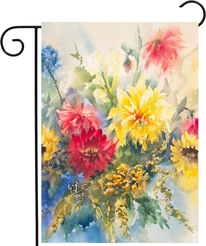 Seasonal Watercolor Summer Spring Floral Flowers Colorful Dahlias Garden Yard Fl-image
