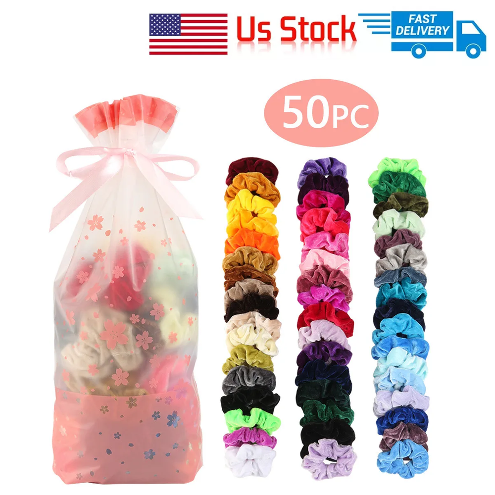 50-Pack Velvet Scrunchies for Women and Girls - Elastic Hair Bands and Ties