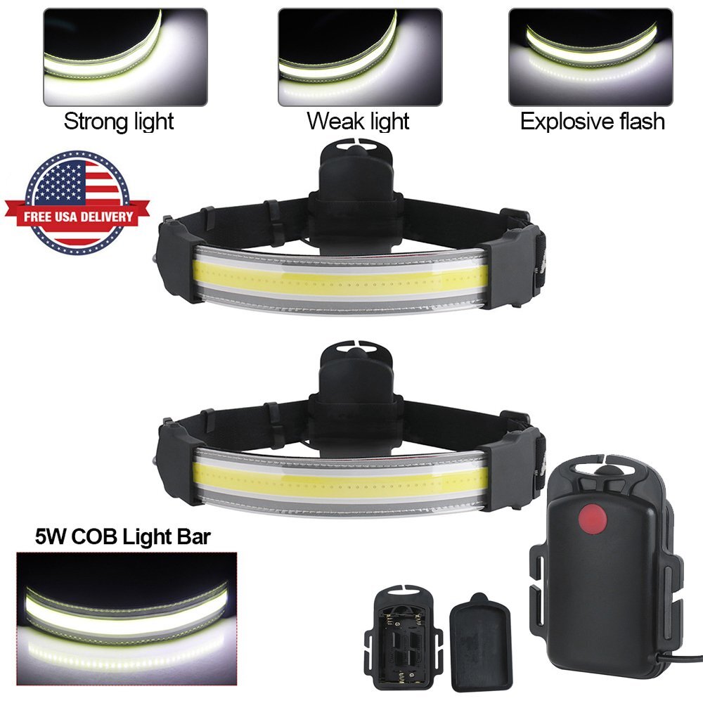 2X Headlamp Flashlight 220° Wide Beam Headlamp COB Bright Headlight for Running
