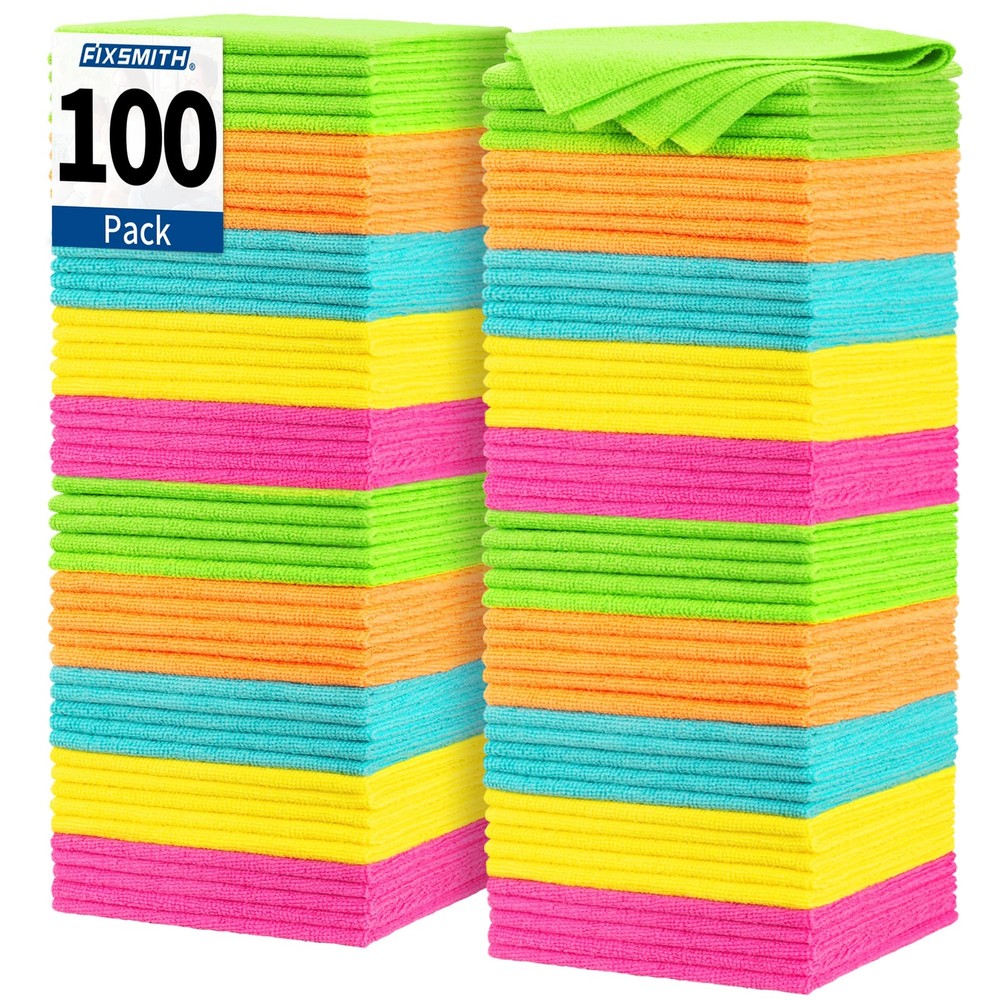 100-Pack Microfiber Cleaning Cloths - Durable Shop Towels for Dusting & Polishing