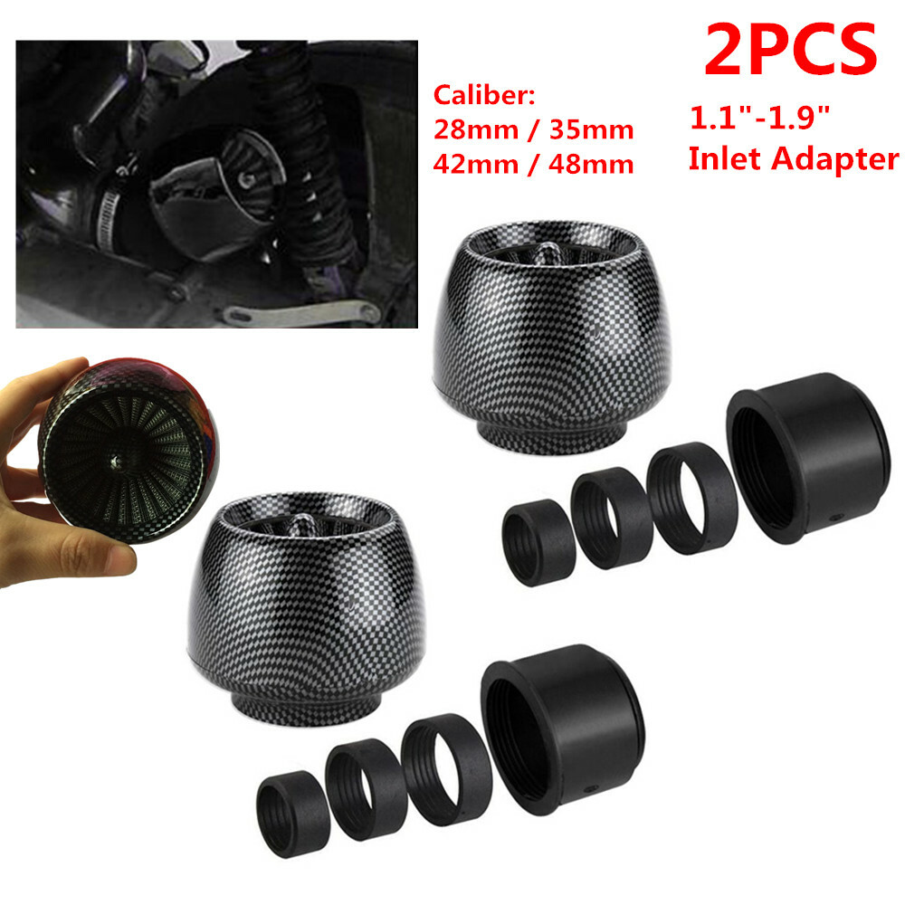 2x CarbonFiber Color Motorcycle Straight Pipe Air Intake Filter 1.1-1.9