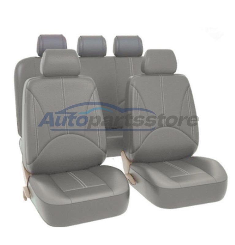 Full Set PU Leather Car Seat Cover Front & Rear Gray Full Surround Breathble Pad