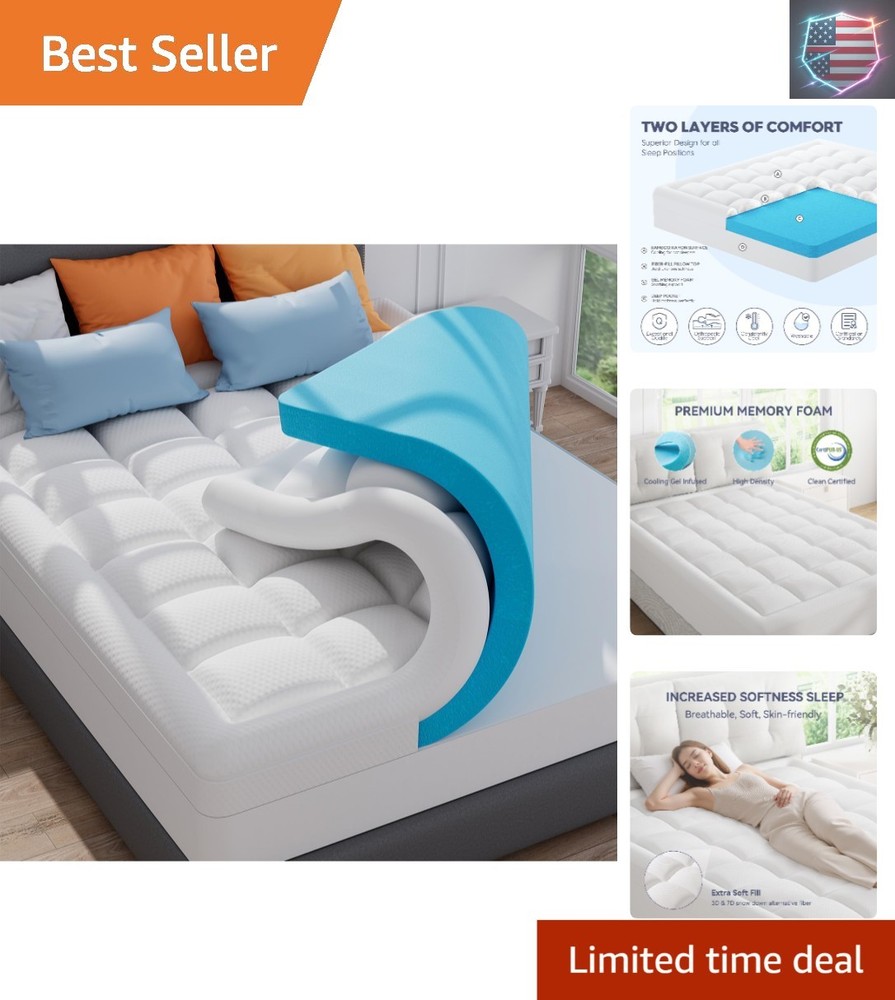 Full Size 3 Inch Memory Foam Mattress Topper for Side Sleepers Soft Support-image