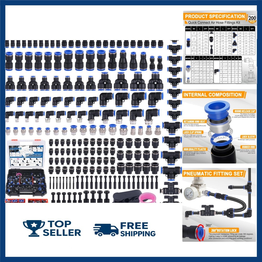 200 PCS Quick Connect Air Hose Fitting Assortment Kit,Push to Connect Fitting...