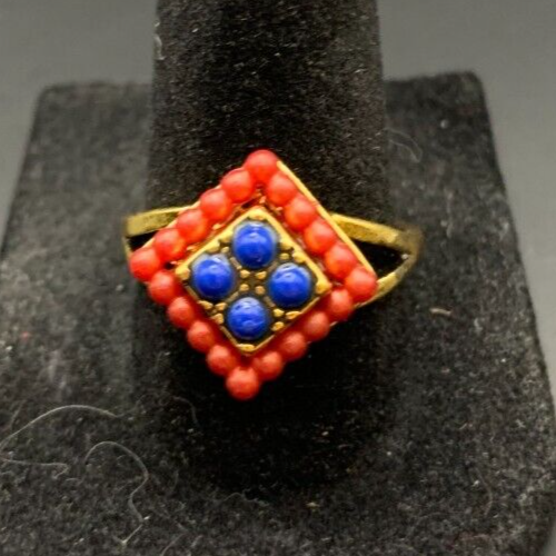 Vintage Antique Gold Tone Rhinestone Cocktail Ring - Size 9