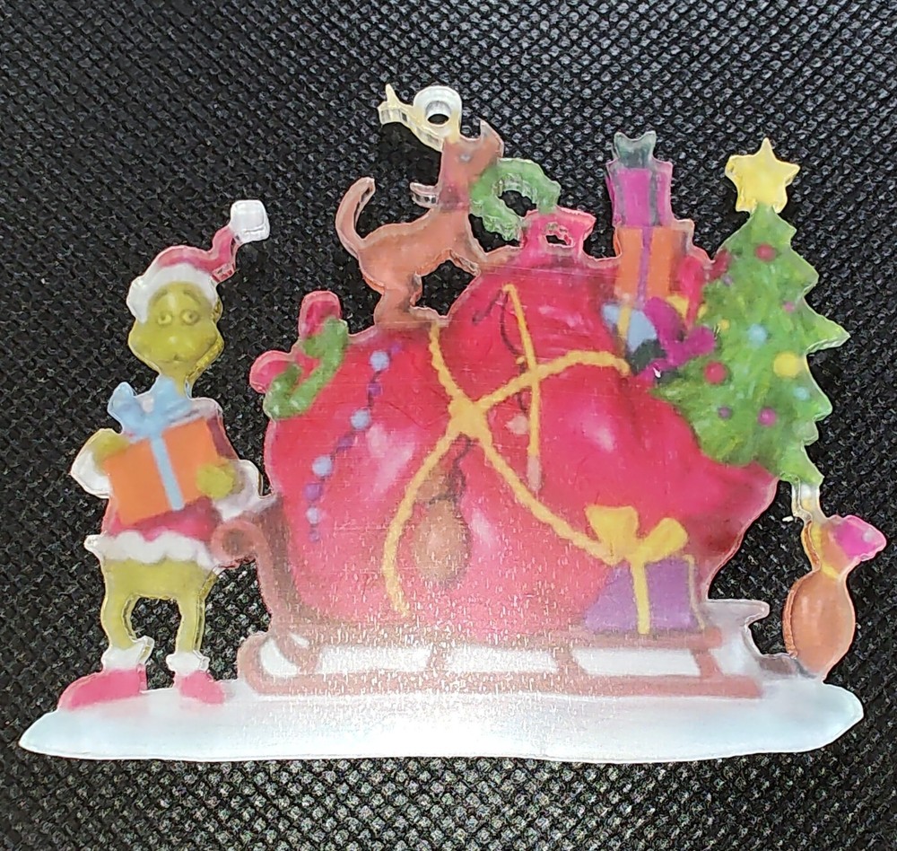 Grinch Small Heart Grew Acrylic Ornament with Sleigh of Presents