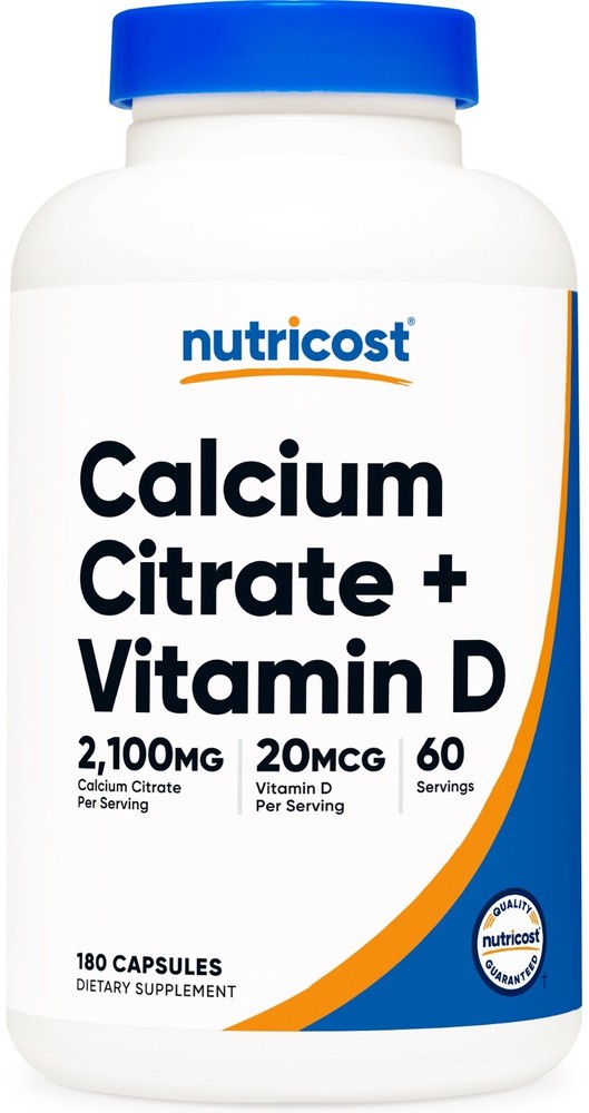 Nutricost Calcium Citrate + Vitamin D Supplement (2,100mg) 180 Capsules