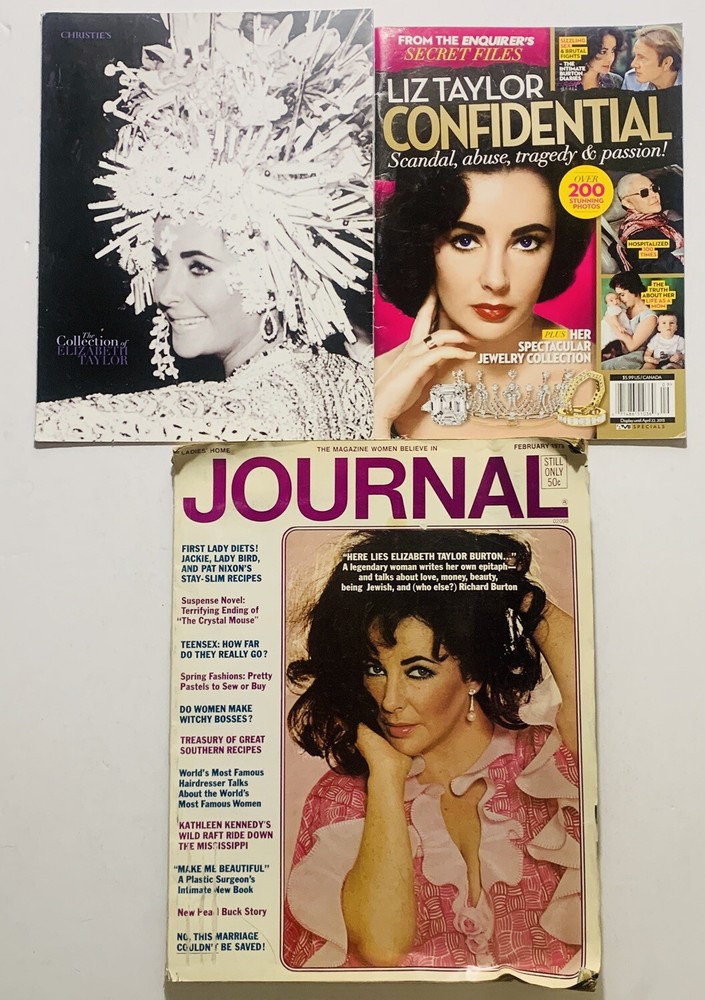 ELIZABETH TAYLOR Magazine LOT Ladies Home Journal, Liz Confidential & Christie’s