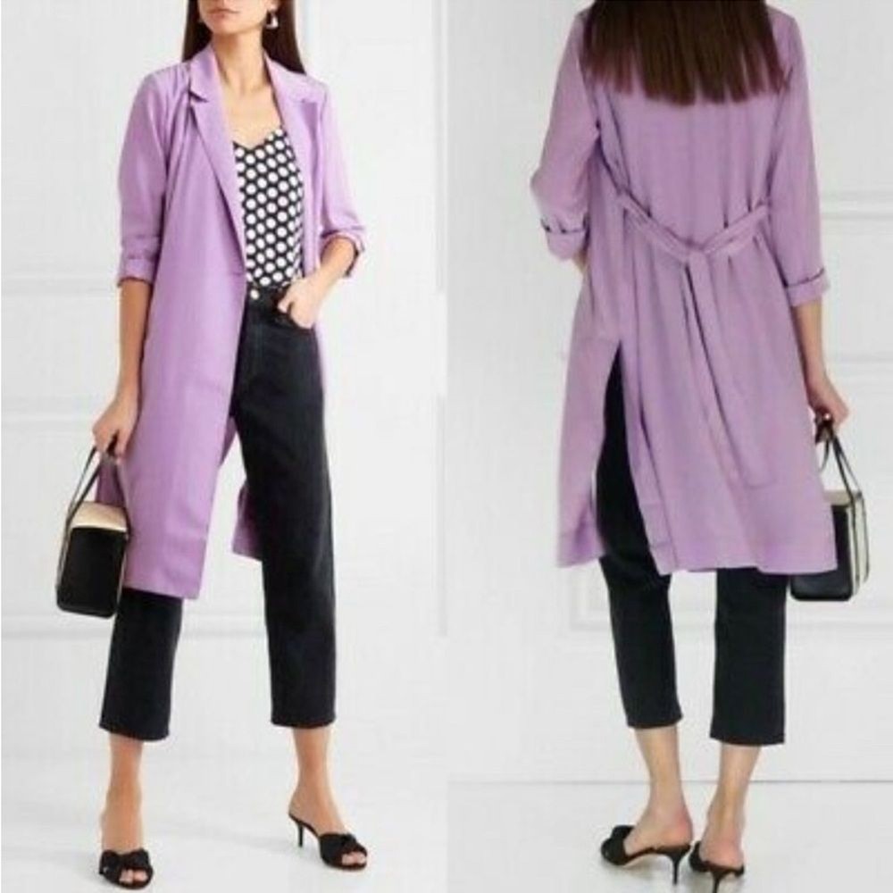 J. Crew Lavender Wrap Satin Draped Duster Coat in Pastel Purple, XXS