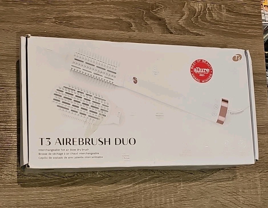 T3 Micro AireBrush Duo Interchangeable Hot Air Blow Dry Brush - White free ship