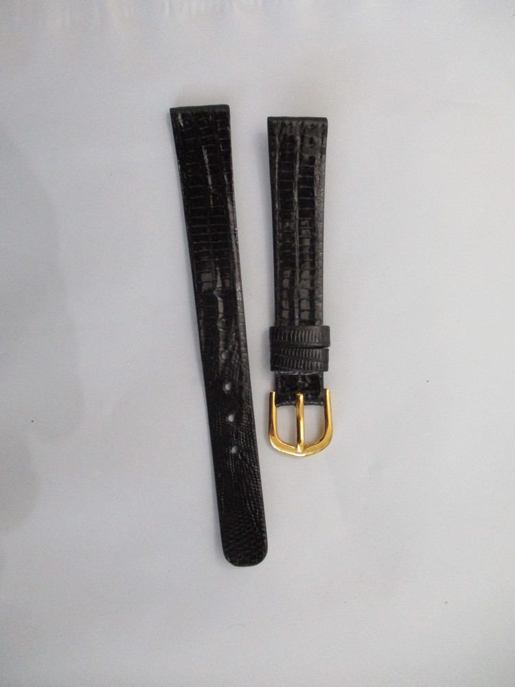 GENUINE  lizard exotic  watchstrap watch band strap 13 mm black gold