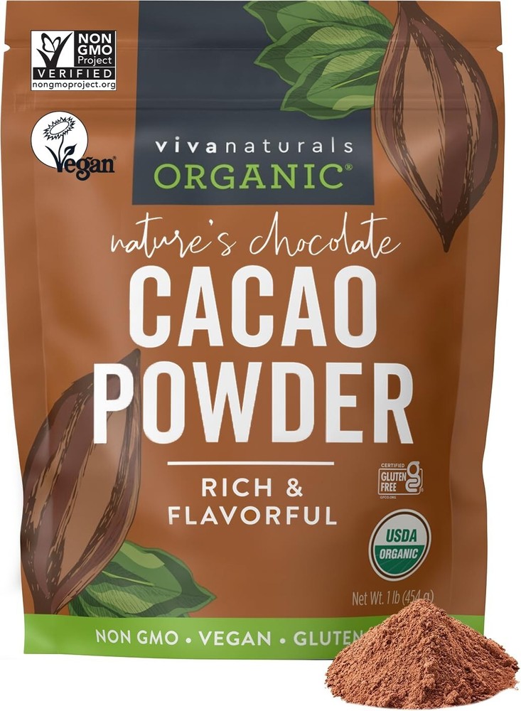 Organic Dark Cacao Powder Unsweetened Rich Chocolate Flavor 454g 1Lb