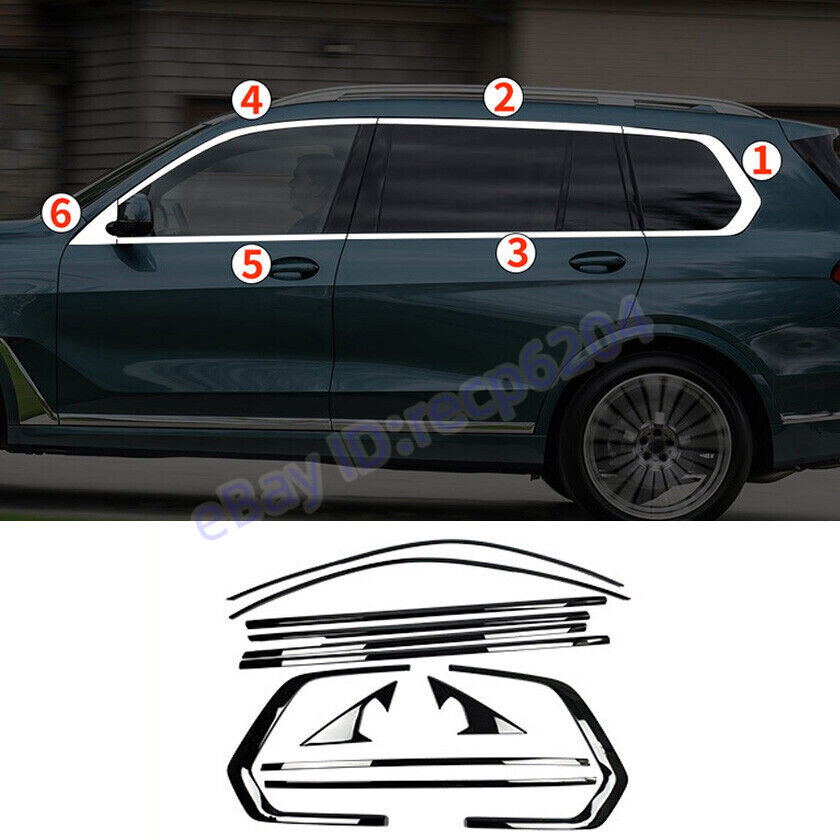 For BMW X7 2019-2024 12pcs Black Steel Car Window Frame Strip Cover Trim Decor