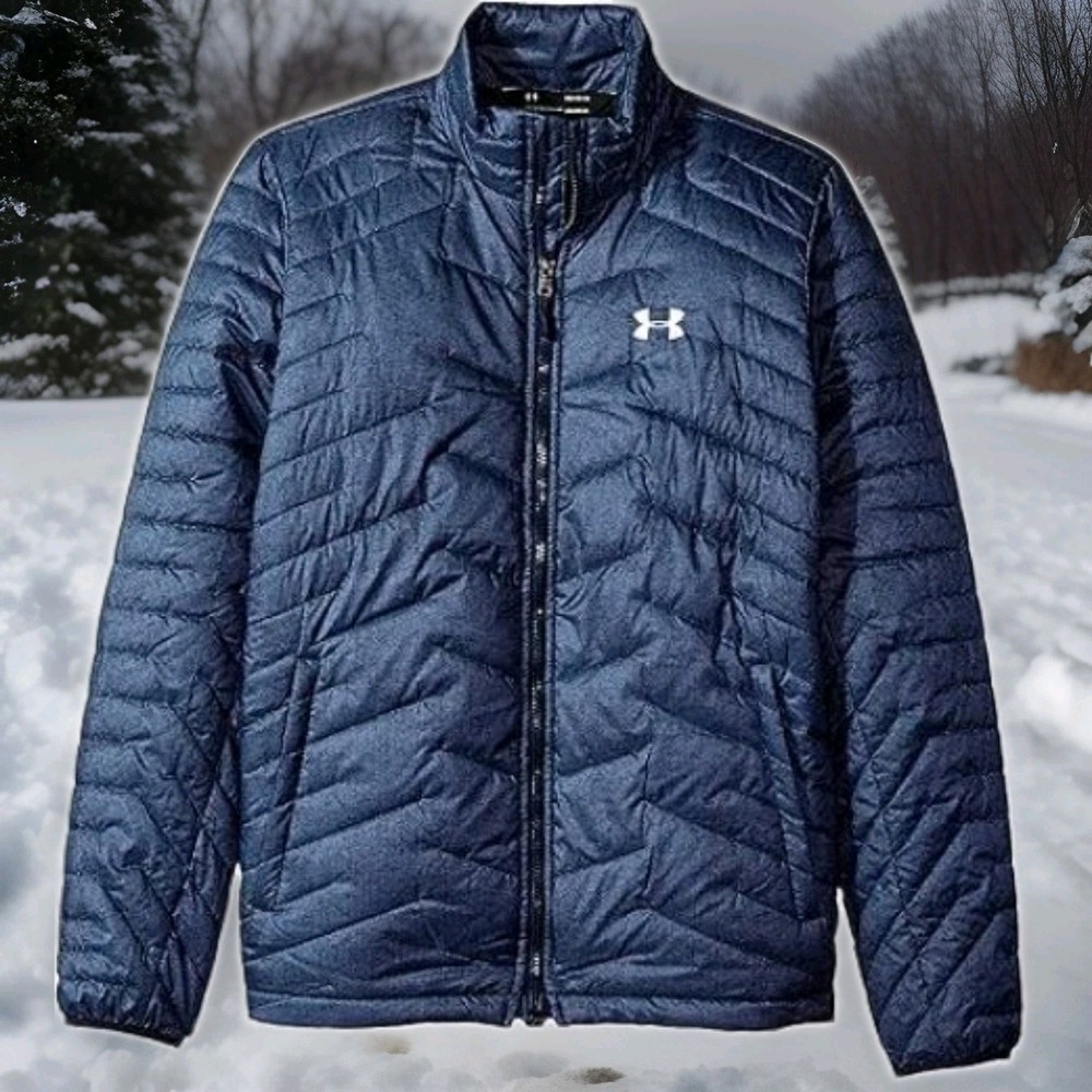 UNDER ARMOUR COLDGEAR REACTOR QUILTED PUFFER JACKET BLUE MENS MEDIUM WINTER SKI