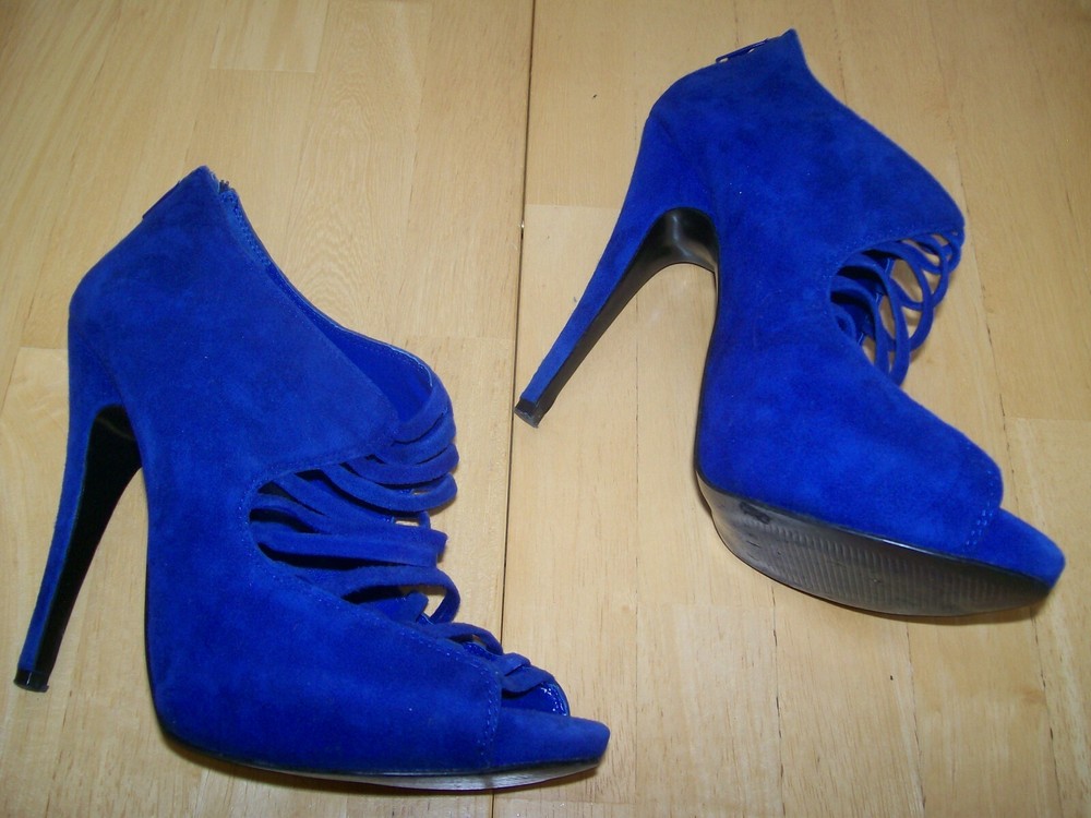 Aldo Brand Bright Navy Blue Peep Toe Caged Booties Shooties Heels Womens 7