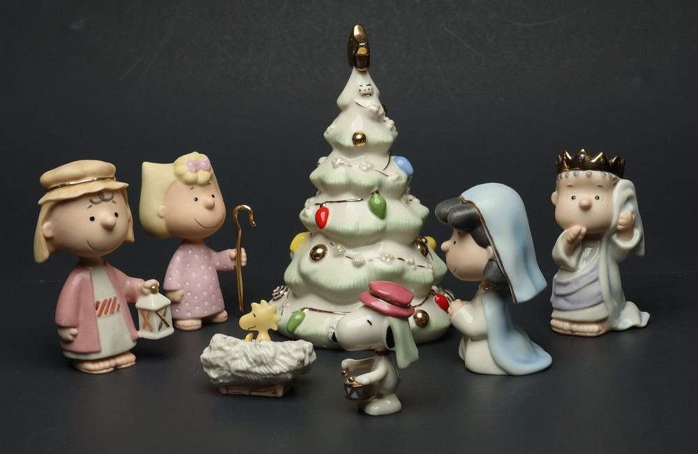 L@@K Lenox Peanuts Christmas Pageant 7 PC Nativity Figurine Set Snoopy Charlie