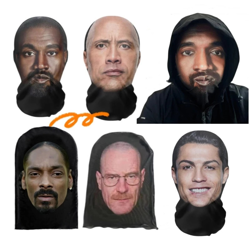 3D Printed Mask Elastic Mesh Full Face Mask for Men Women Cosplay Headwear Novel