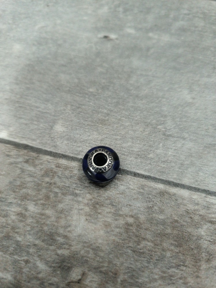 PANDORA ALE Sterling Silver S925 Murano Glass Blue White Leaf Bead Charm for Bracelets