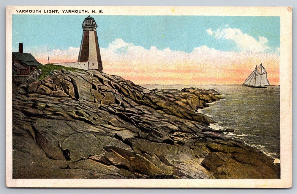 Yarmouth Light Lighthouse Rocky Shore Nova Scotia Can C1910s Postcard Y22