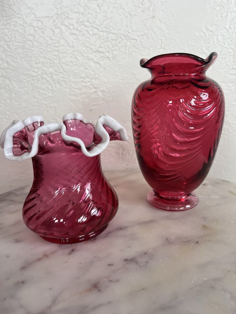 Two Cranberry Fenton Vases