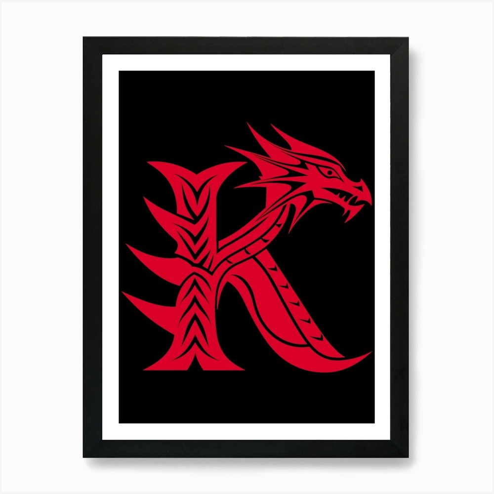 Dragon Alphabet, Letter K, Red Drag Framed Wall Art Poster Canvas Print Picture