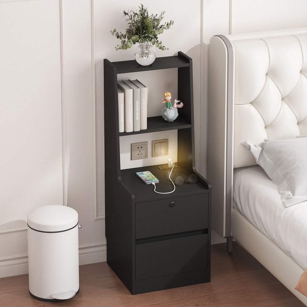 Modern Nightstand with USB Charging Station & Night Light