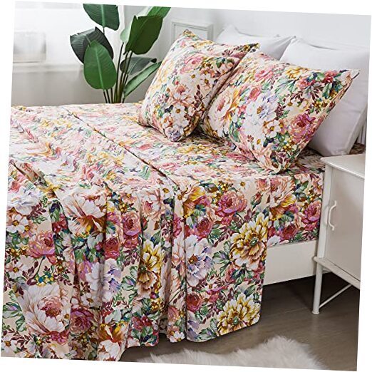 Floral Sheets Set 100% Cotton Shabby Garden Flower California King Salmon Pink