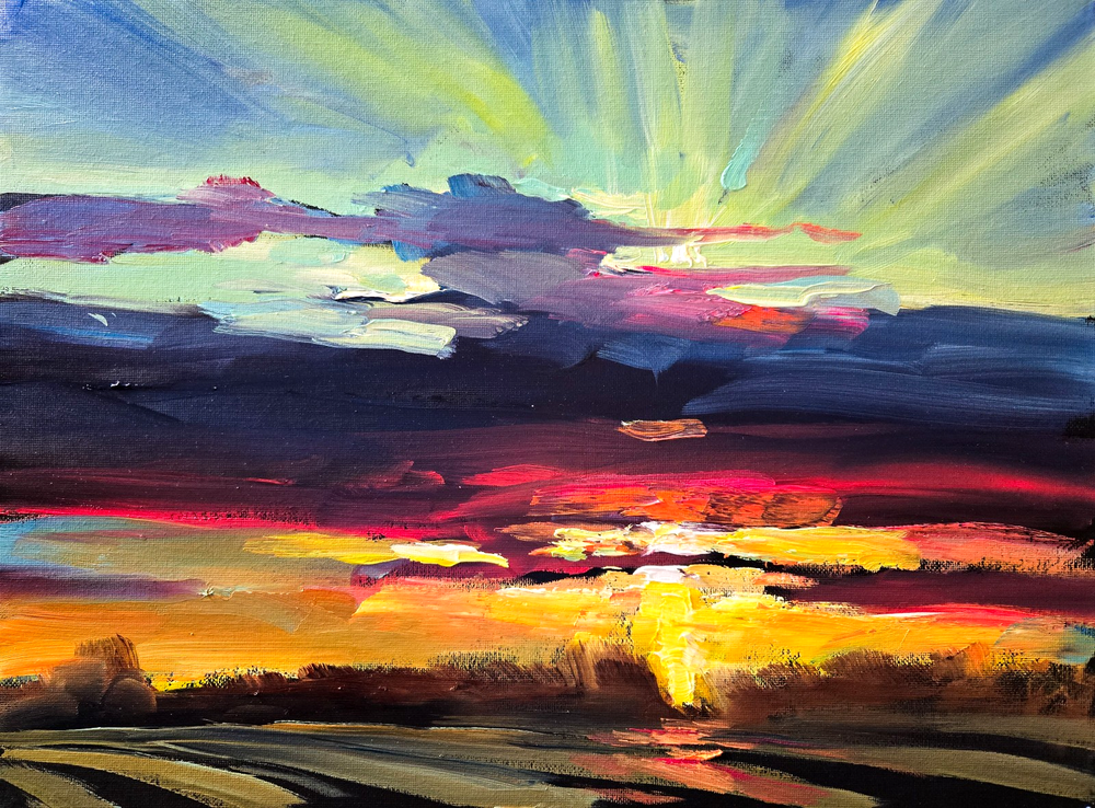 Large Impressionism Art Cloud Oil Painting Plein Air Style Sunset Sale Hawkins