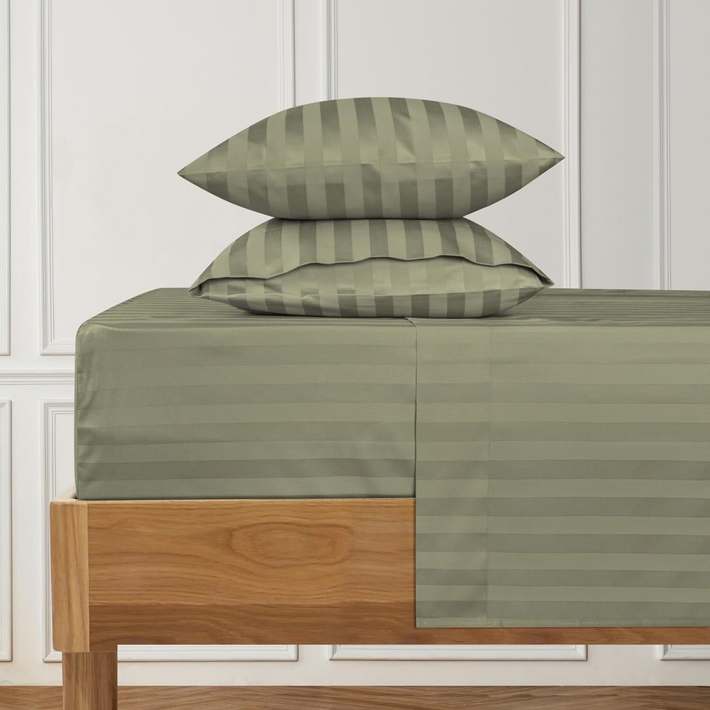 URBANHUT 1000 Thread Count Damask Striped Queen Size Egyptian Cotton Sheets, ...