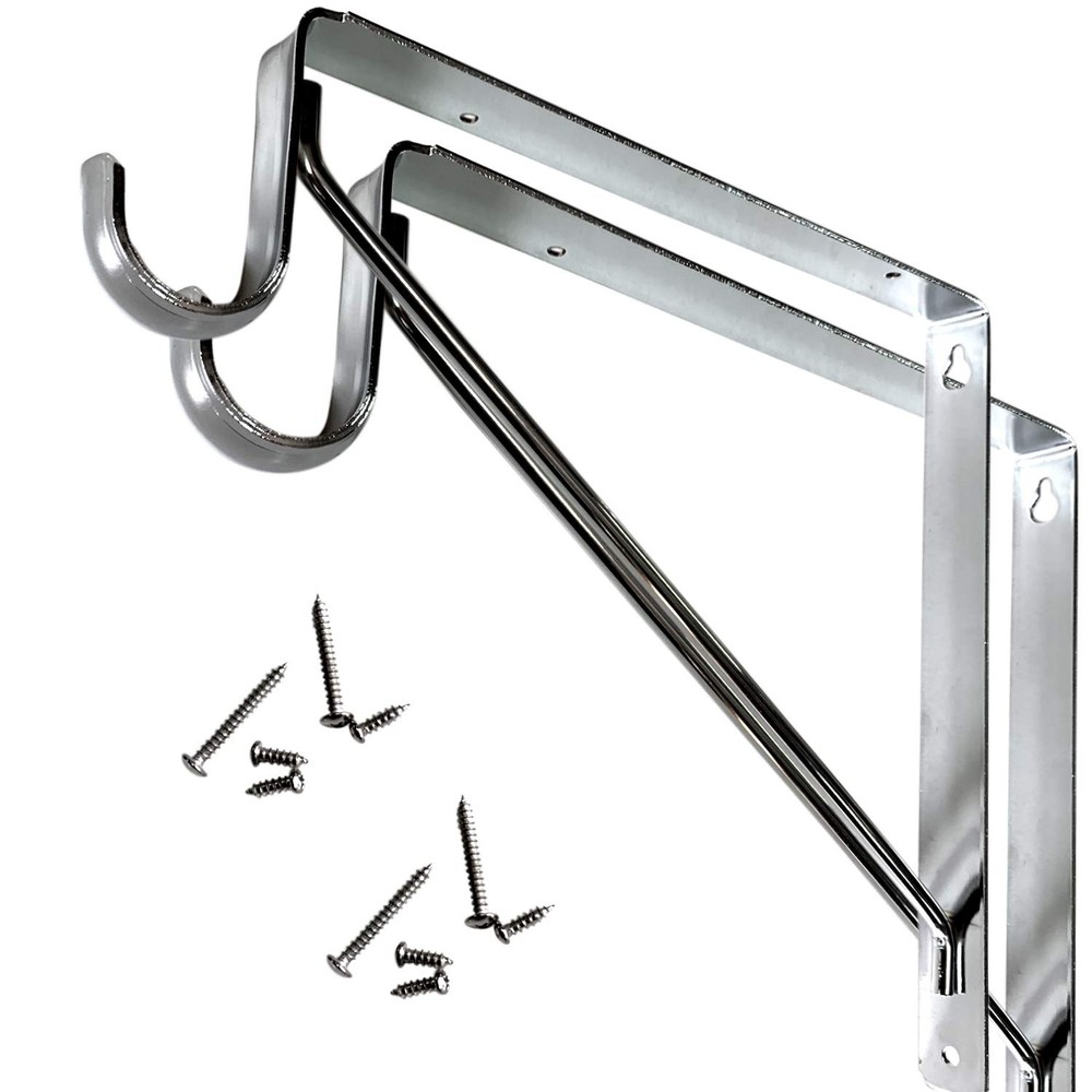 Welded HEAVY DUTY Closet Rod & Shelf Support Bracket - 2 Pack -Chrome