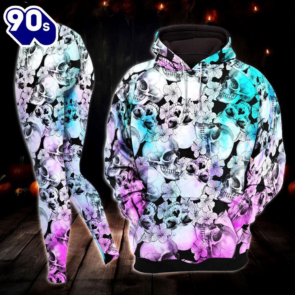 Blue Violet Gradient Skull Combo Hoodie And Leggings - Musicdope90s