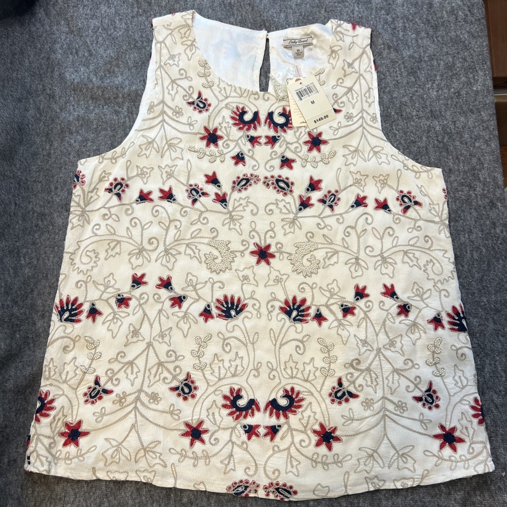 NWT $149 Lucky Brand Women's Med Boho Tank Floral Chic Soft Embroidered Beadwork