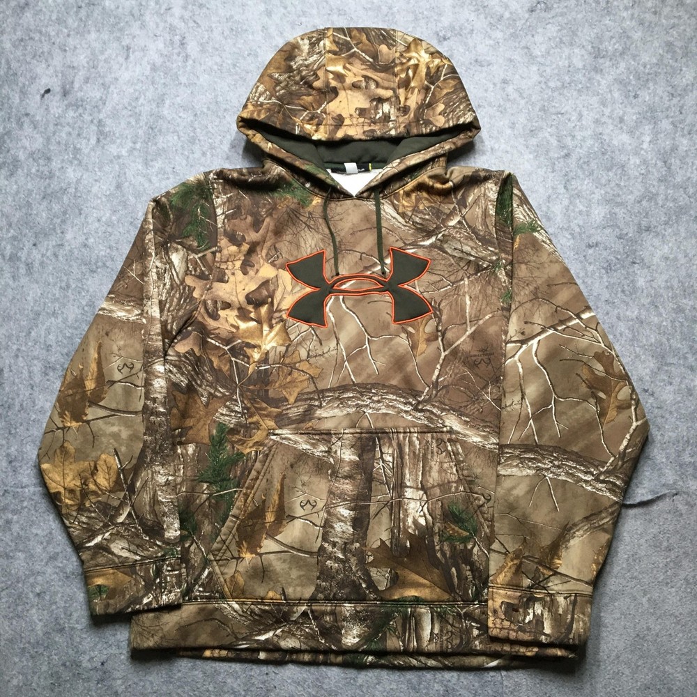 Under Armour Hoodie Sweatshirt Mens Large Realtree Camo Big Logo Loose Hunting