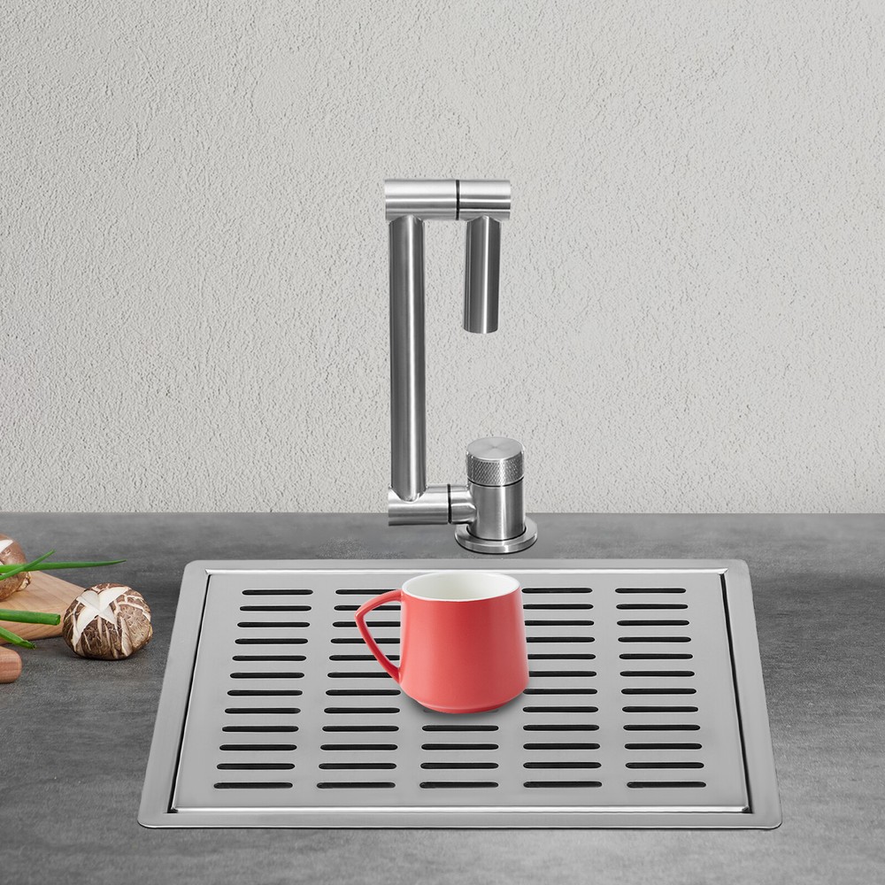 Square Covered Stainless Steel Hidden Kitchen Sink W/Drain Folding Faucet Indoor