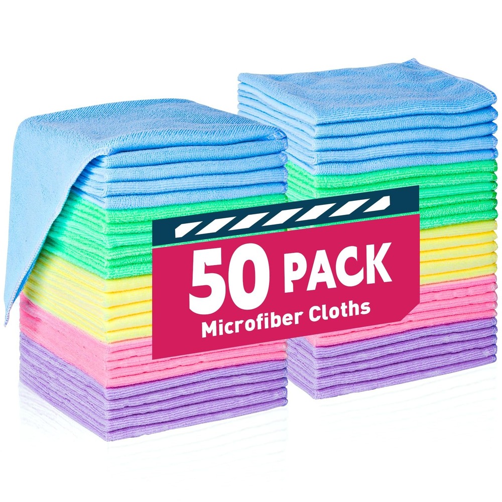 50-Pack Premium Microfiber Cleaning Cloths for Cars & Home - Bulk Soft Towels