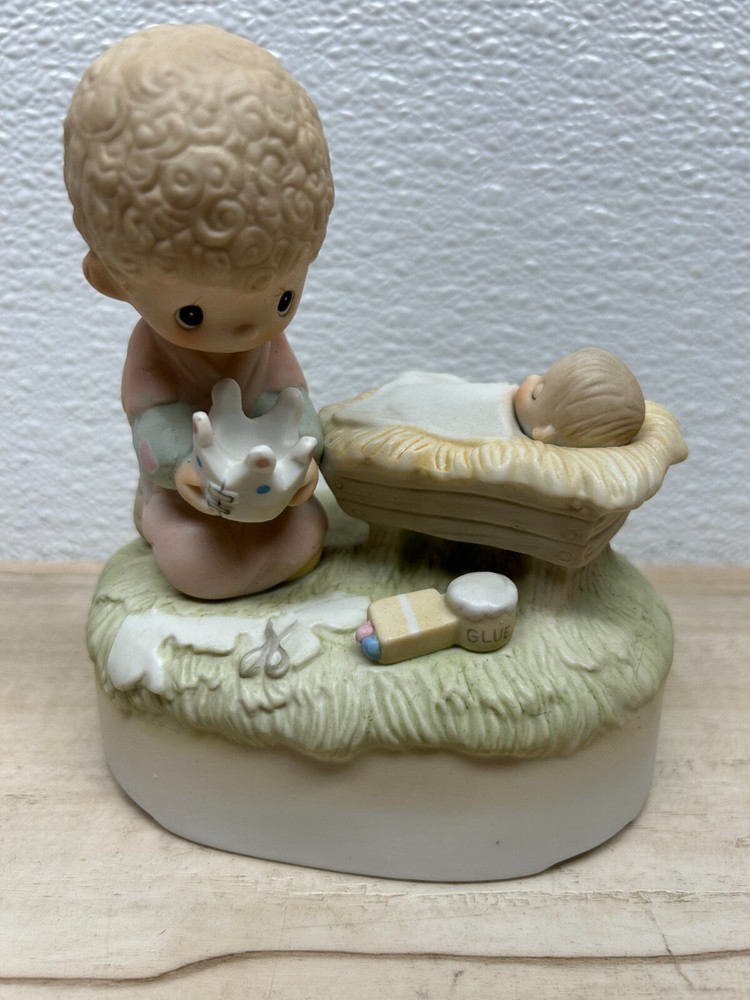 1979 Enesco Precious Moments Crown Him Lord Of All Music Box Porcelain Figurine
