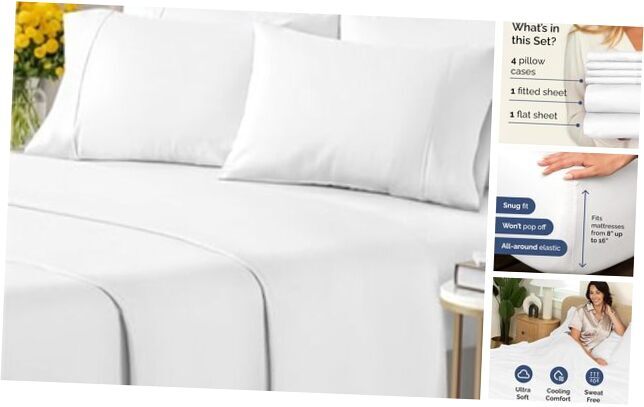 6 Piece Sheet Set - Breathable & Cooling Bed Sheets - Hotel Queen 01 - White