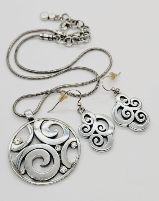 Brighton Jewelry Snake Chain Necklace and Earrings Set with Clear Stone Swirl Dangle