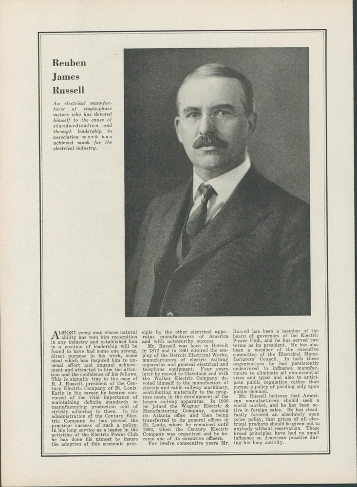 1923 Reuben James Russell Electrical Manufacturer Single Phase Motor Article EW1