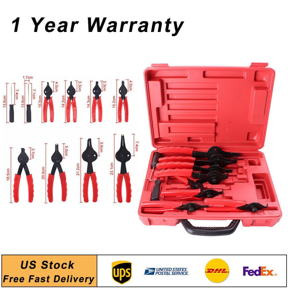 11pcs Snap Ring Plier Mechanic PRO Circlips Kit w/Case For Car Truck Motorcycle