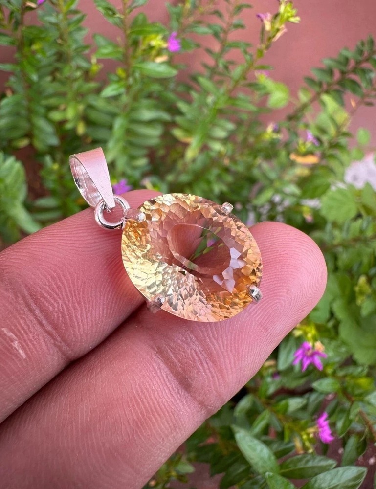 CERTIFIED 21.30 CT Natural CITRINE QUARTZ Gemstone 925 Solid Silver Pendant