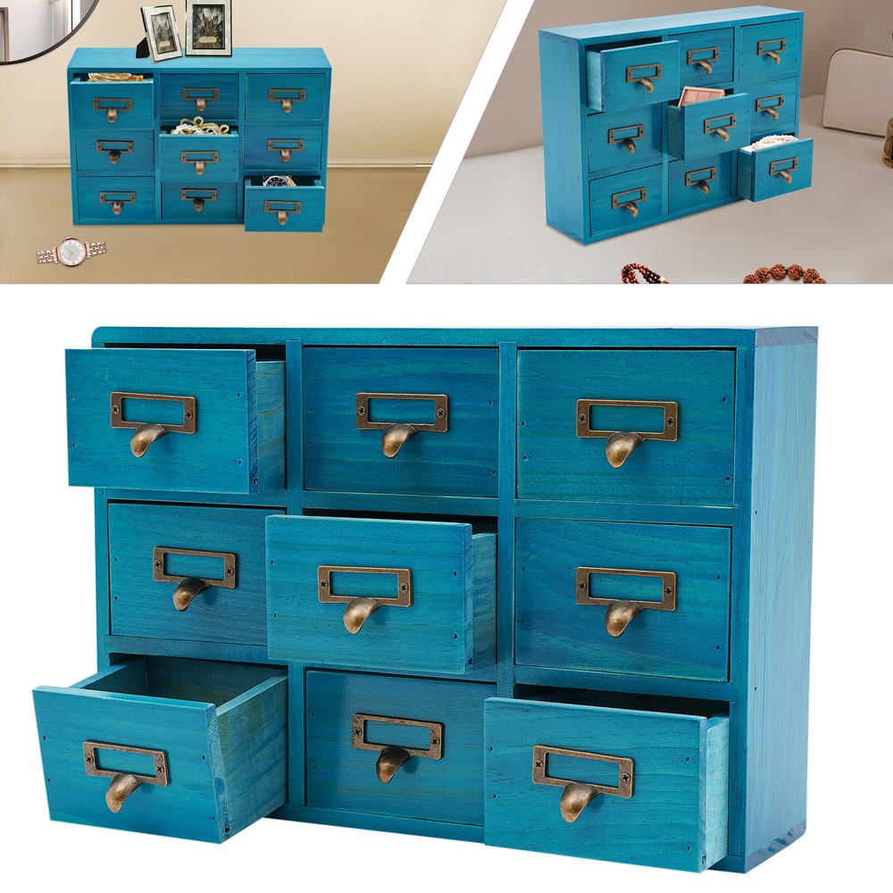 9-Drawer Wooden Apothecary Cabinet for Desk Organizer and Herb Storage
