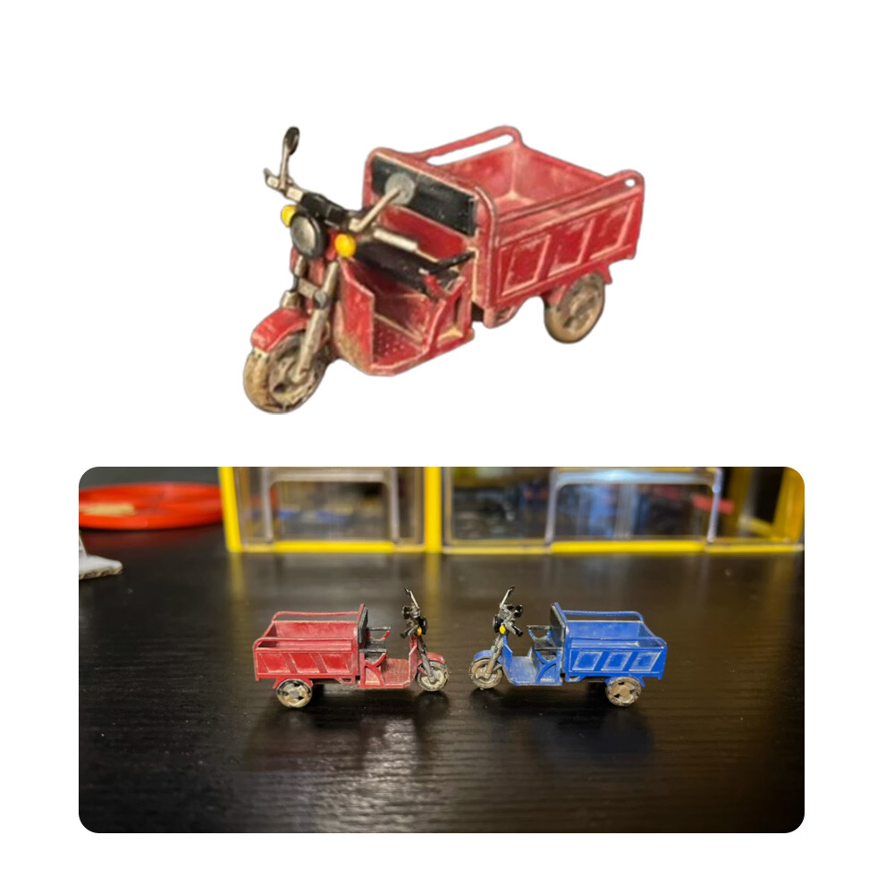 1:64 Diorama Model Car Garage Workshop Tricycle Prop Scene Display Model Toys