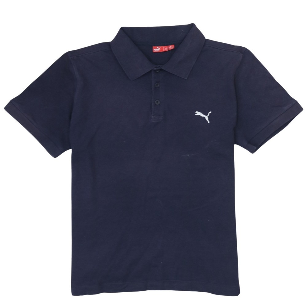 Puma Mens Polo Shirt Navy Blue Embroidered Cat Logo Sports Golf Tennis Top L