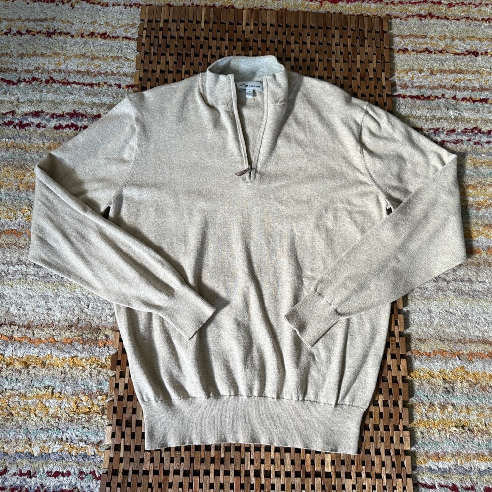 Peter Millar 1/4 Zip Pullover Sweater Khaki Tan Men's Size Small S
