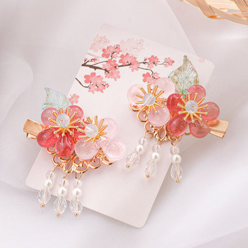 1 Pair Chinese Girls Hanfu Flower Hairpin Clips Tassel Headpieces Hair Clips New