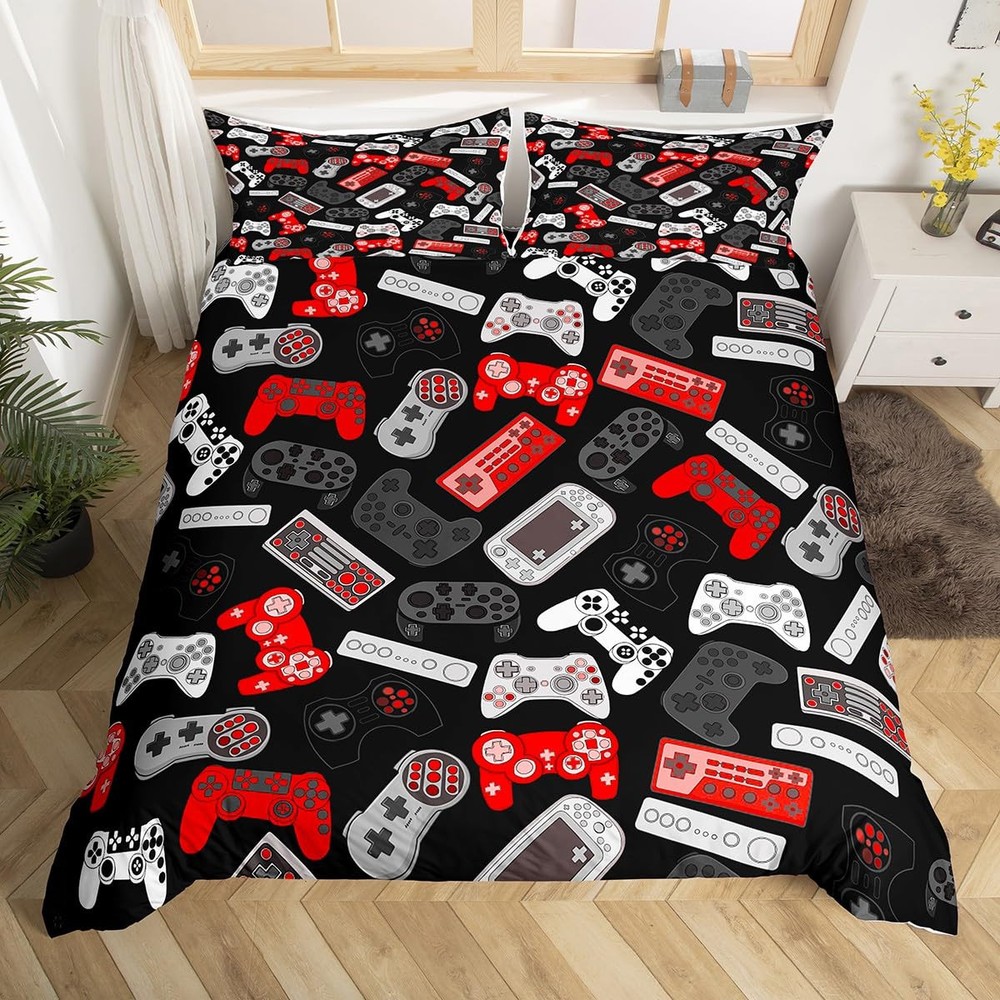 Gamer Bedding Set Twin Size Boys Gaming Video Game Duvet Cover Set Children G...