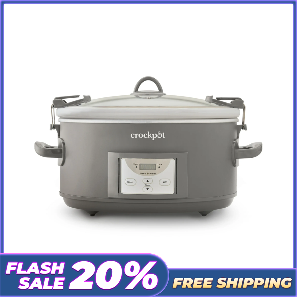 FLASH SALE Crock-Pot 7-Quart Programmable Cook and Carry Slow Cooker Grey-image